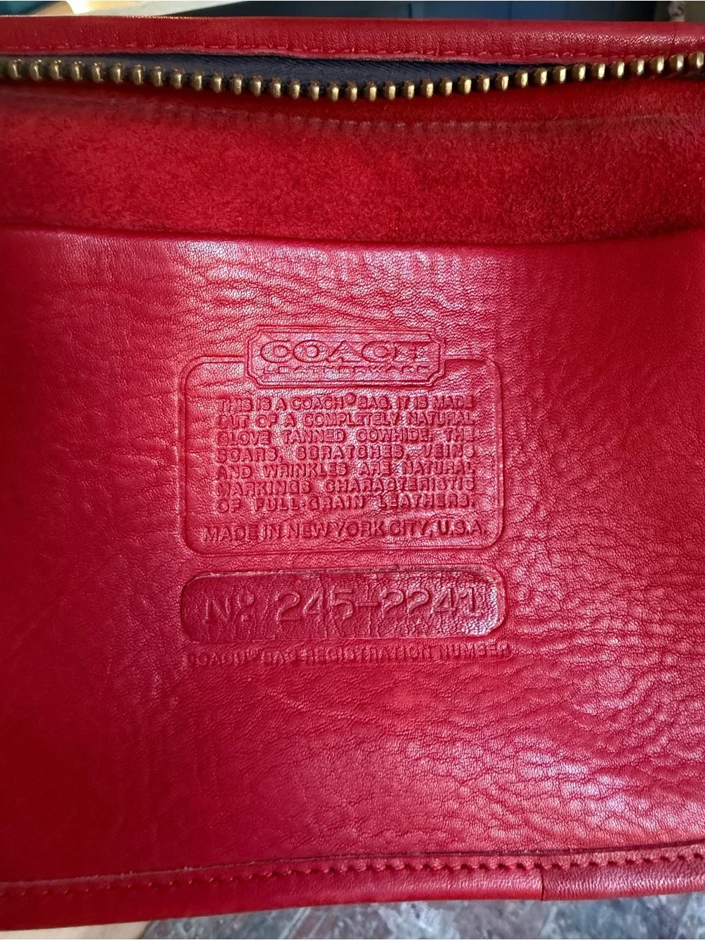 Vintage 1970s/80s Coach NYC Red Leather Basic Bag Glue-In Creed Brass Hardware